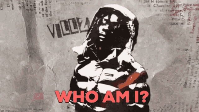 a drawing of a person with the words " who am i " on the bottom