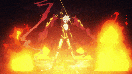 a drawing of a man holding a spear in front of a fire