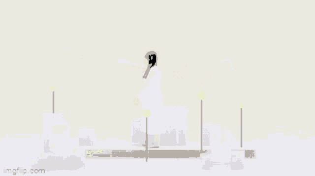 a girl in a white dress is walking across a bridge .