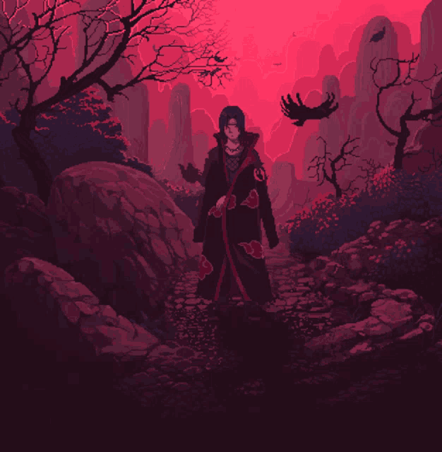 a pixel art of a man holding a gun