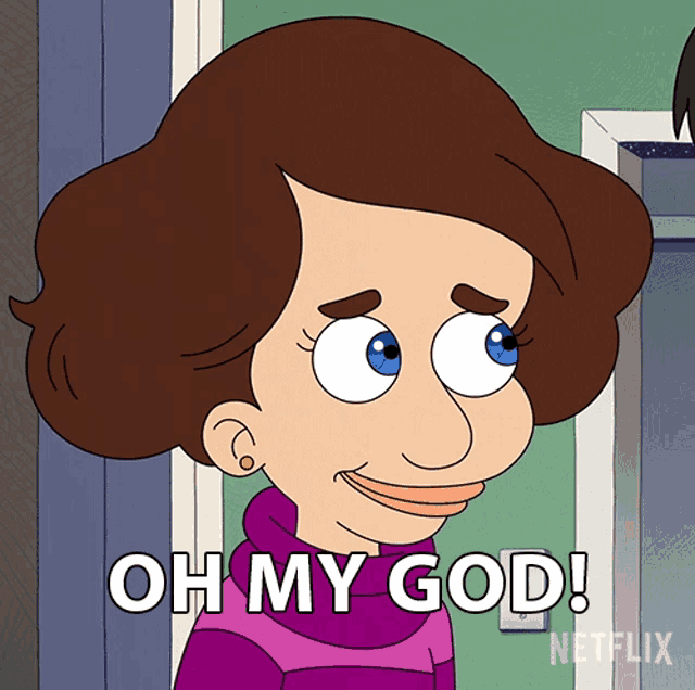 a cartoon of a woman says oh my god on the bottom
