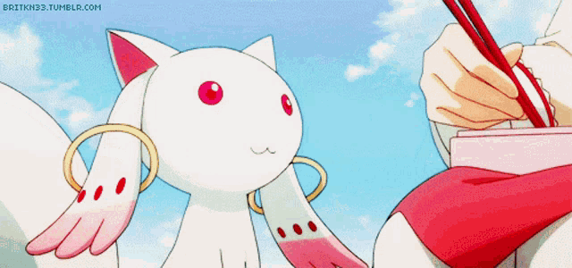 a drawing of a white cat with red eyes and the website britkn83.tumblr.com