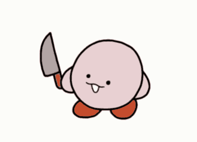 a pink cartoon character is holding a knife in his hand