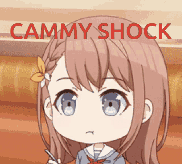 a picture of a girl with the words cammy shock above her head