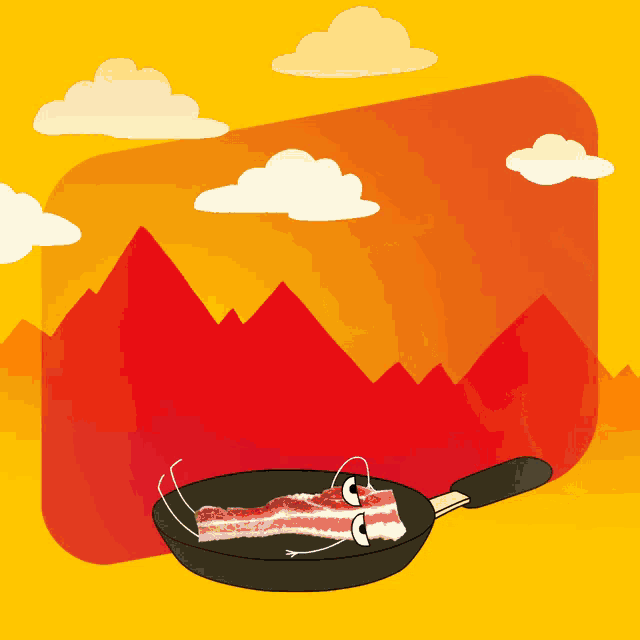 a cartoon drawing of bacon in a frying pan