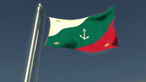 a green white and red flag with a white anchor on it