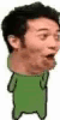 a close up of a man 's face with his mouth open and a green outfit .