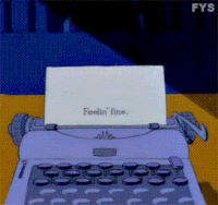 a typewriter with a paper that says feelin ' fine on it