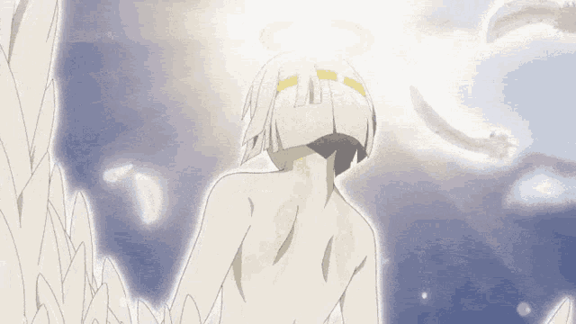 a drawing of an angel with white wings and a halo