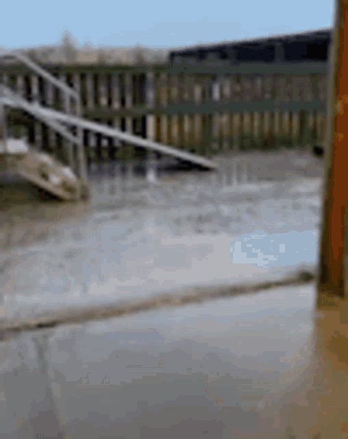 a person is walking down a staircase on a rainy day .