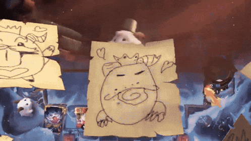 a drawing of a monster with a crown on its head is on a piece of paper