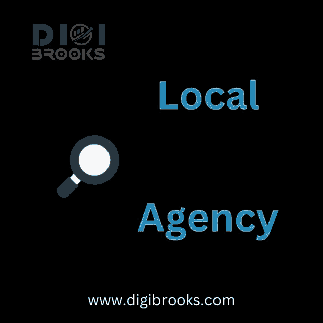 a logo for a local seo agency with a magnifying glass on a black background