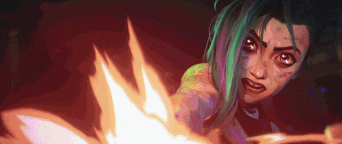 a cartoon character with green and blue hair is holding a fireball in her hand .