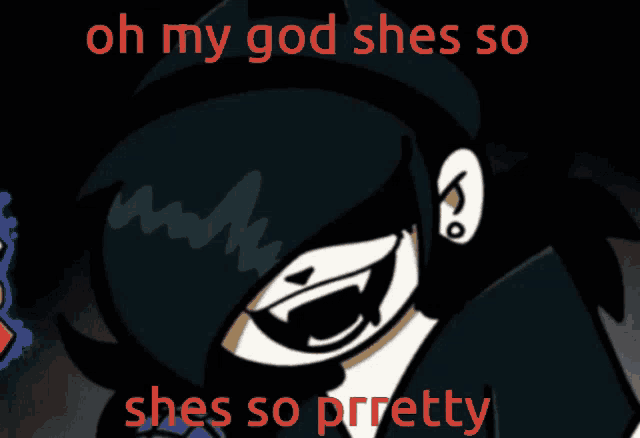 a cartoon character with the words oh my god she 's so she 's so pretty