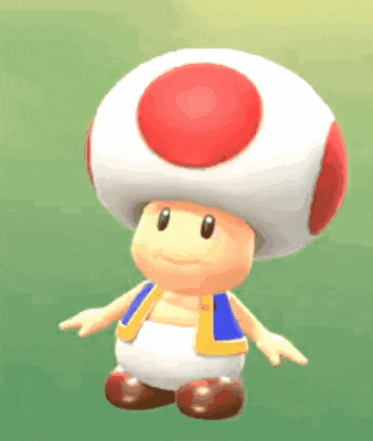 a cartoon toad with a red and white hat