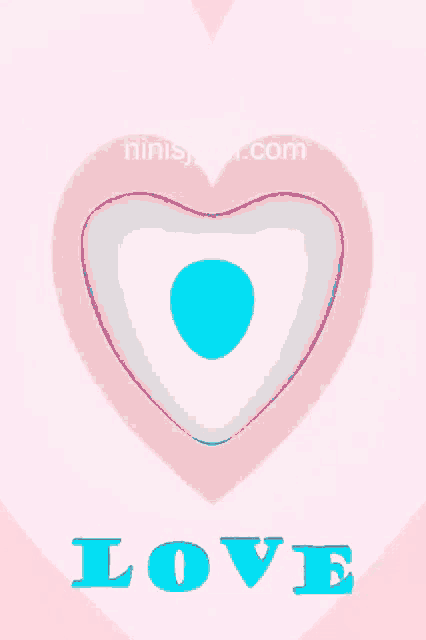 a white heart with a blue circle in the center and the word love below it