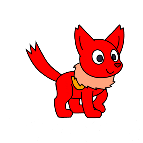 a cartoon drawing of a red dog with a gold collar
