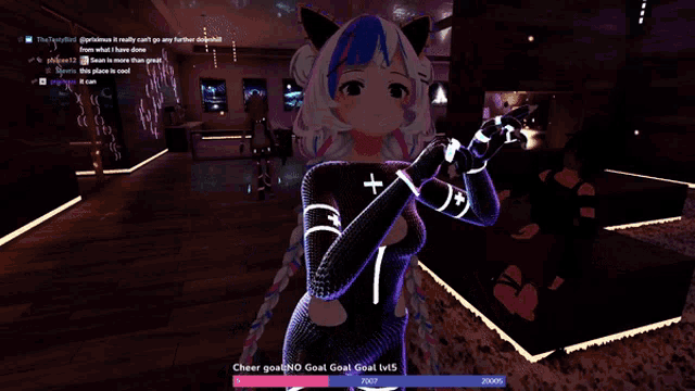 a screenshot of a video game with a girl with a cross on her chest