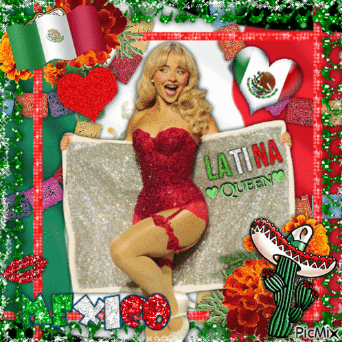 a woman in a red corset is holding a sign that says " latina queen "
