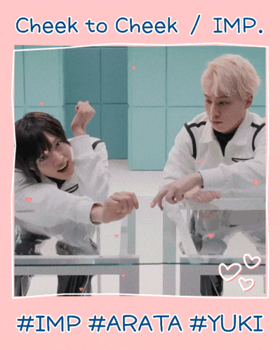 a picture of two men with the caption cheek to cheek / imp #imp #arata #yuki