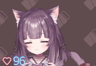 a girl with purple hair and cat ears has 94 hearts
