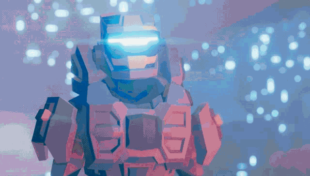 a pixelated image of a robot with the number 14 on it