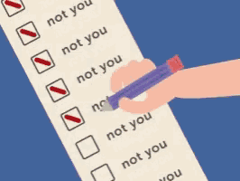 a hand is holding a purple pencil and filling out a checklist that says not you