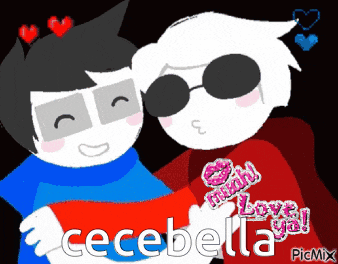 a couple of cartoon characters are hugging each other with the words cecebella in the corner