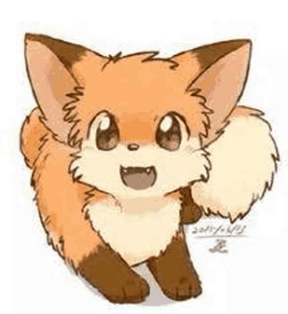 a drawing of a cute fox with big eyes and a big tail .