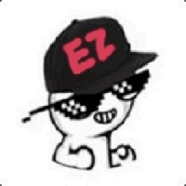 a cartoon character wearing sunglasses and a hat with the word ez on it .