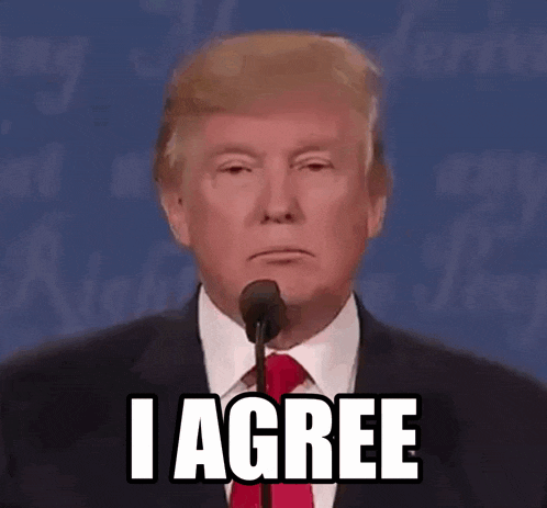 donald trump is giving a speech at a debate and says i agree .