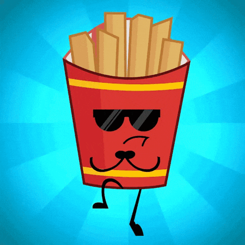a cartoon illustration of french fries wearing sunglasses