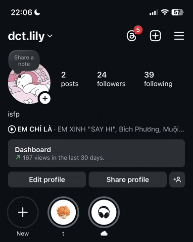 a phone screen shows the dashboard of a person named dct lily