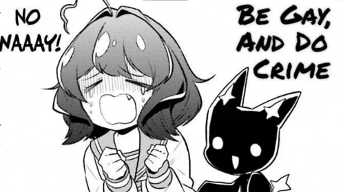 a black and white cartoon of a girl screaming next to a cat .