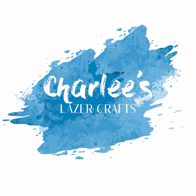 a logo for charles lazer crafts with a blue splash