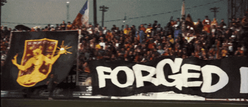 a banner with the word forged on it in white