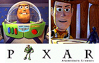 buzz lightyear and woody from toy story are shown on a pixar logo