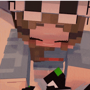 a close up of a minecraft character 's face with the letter h in the corner