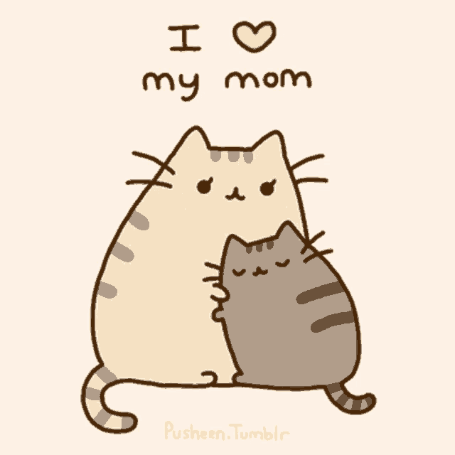 a cartoon of a cat hugging another cat with the words i love my mom