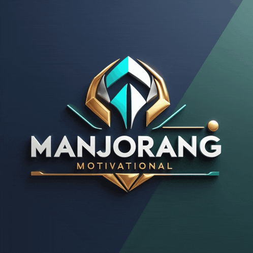 a logo for manjorang motivational is displayed on a dark blue background