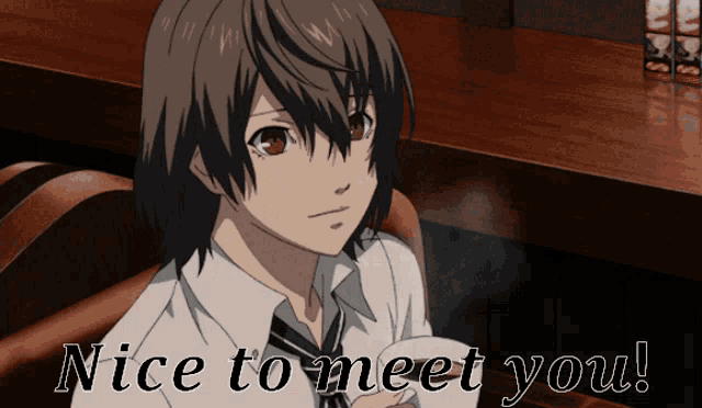 a picture of a girl with the words nice to meet you written below her
