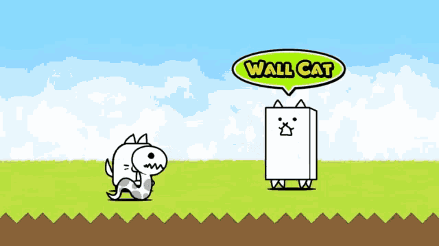 a cartoon character with a speech bubble that says wall cat on it