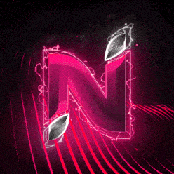 a neon pink letter n is surrounded by red lines and leaves