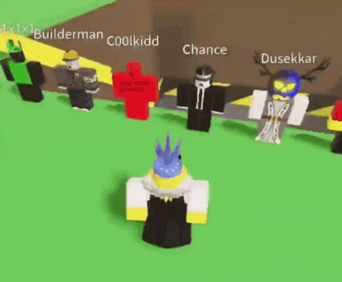 a group of roblox characters including builderman coolkidd chance and dusekkar