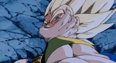 a close up of a cartoon character 's face with a blue sky in the background