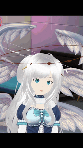 a girl with white hair and blue eyes has a bow around her head