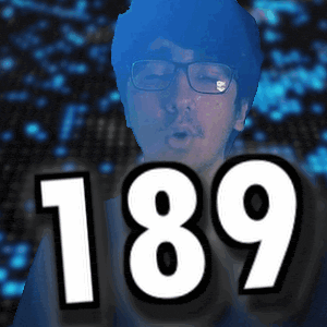 a man with glasses and the number 189