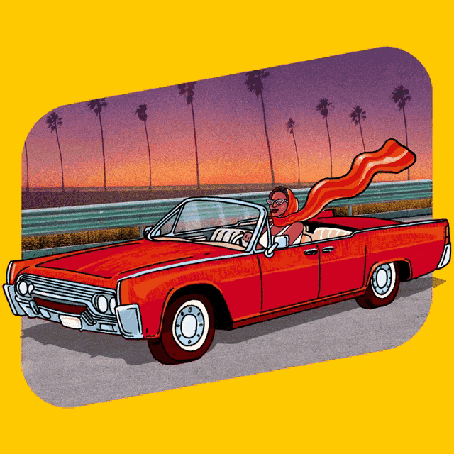 a cartoon of a man in a red car with a red cape