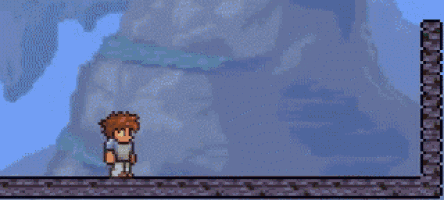 a pixel art of a boy standing next to a christmas tree .