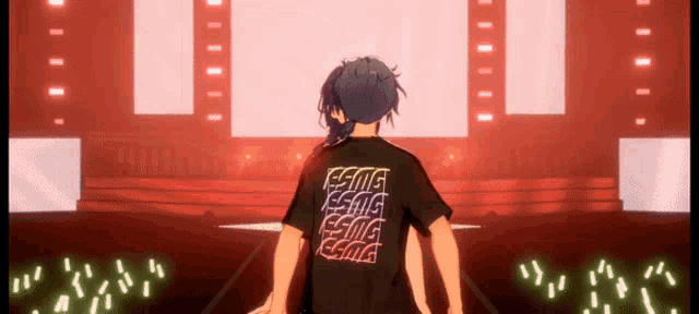a person wearing a t-shirt that says ' esome ' on it